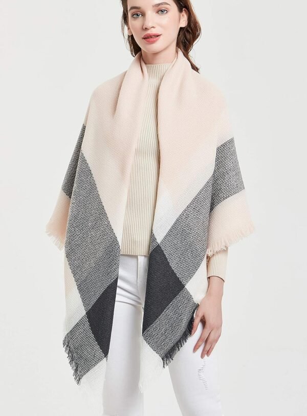 Wander Agio Womens Warm Blanket Scarf Square Winter Shawls Large Infinity Scarves Stripe Plaid Scarf - Image 3