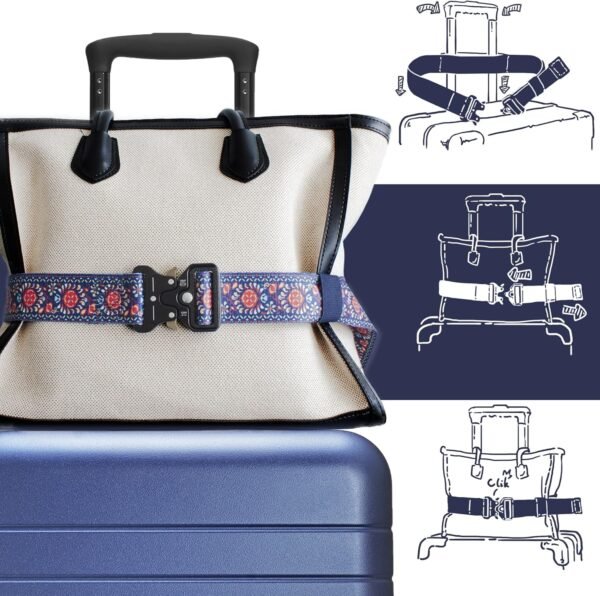 Travel Belt for Luggage - Stylish & Adjustable Add a Bag Luggage Strap for Carry On Bag - Airport Travel Accessories for Women & Men (Ethnic Blue)