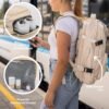 (Not Made In China) Travel Backpack For Men and Women, Airline Approved Carry On Bag w/Shoe Compartment, Holds 15.6" Laptop, USB Charging Port (Beige) - Image 3