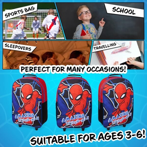 Marvel Kids Suitcase for Boys Foldable Trolley Hand Luggage Bag Carry On Avengers Travel Bag with Wheels Cabin Bag Wheeled Bag with Handle Spiderman Trolley Suitcase Boys (Multicolor Spiderman) - Image 6