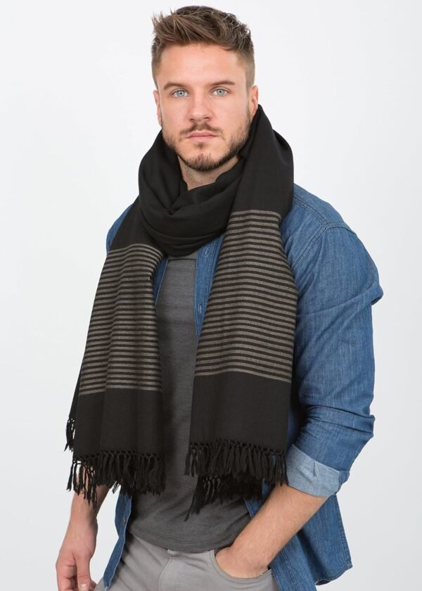 likemary Scarf for Men Winter - Cold Weather Travel Blanket Wrap - Large Blanket Scarf - Handmade Gift for Men - Striped Black Scarf - Image 6