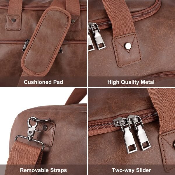 Leather Travel Bag with Shoe Pouch,Weekender Overnight Bag Waterproof Leather Large Carry On Bag Travel Tote Duffel Bag for Men or Women-Brown - Image 3