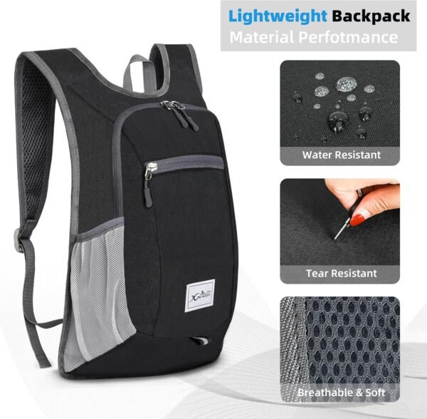 Hiking Backpack 10L Small Travel Backpack Lightweight Daypack Foldable Hiking Backpack Packable Camping Hiking Backpack for Women Men (Black) - Image 5