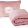 EverSnug Travel Blanket and Pillow - Premium Soft 2 in 1 Airplane Blanket with Soft Bag Pillowcase, Hand Luggage Sleeve and Backpack Clip (Light Pink)