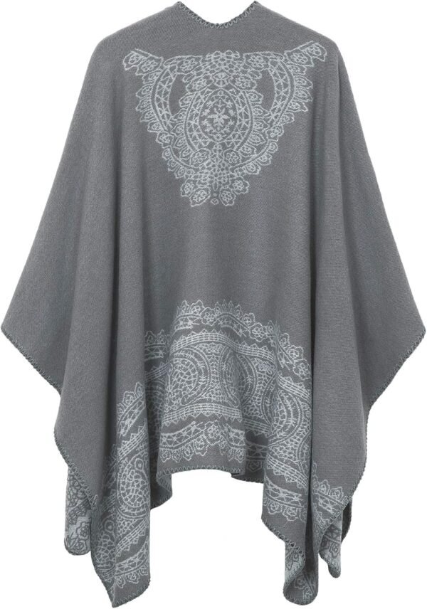 Women's Vintage Pattern Open Front Poncho Cape Shawl Winter Shawl Wraps - Image 2