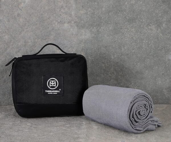Threadmill Travel Blanket Cotton Viscose from Bamboo - Airplane Premium Soft Flight Grey Throw Blanket in Cloth Bag (Grey Color) Compact & Portable Blanket for Travel, Car, Picnic & Camping - Image 5