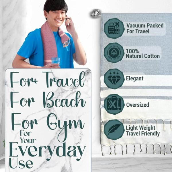Breathable Airplane Keep Warm Travel Blanket Towel Quick Dry Comfortable Cotton Oversized 39" x 72" Compact Portable Essentials Quick Dry Beach Towel Car Camping (Pine Green) - Image 4