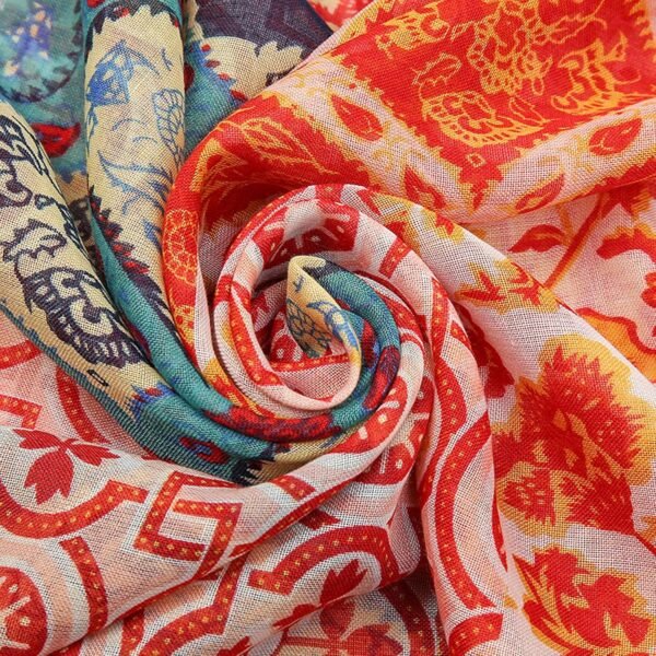 GUZOSJO Women's Boho Cotton Hemp Lightweight Floral Printed Scarf Long Shawl Wrap Scarf Head Shawl for Fall Spring - Image 7