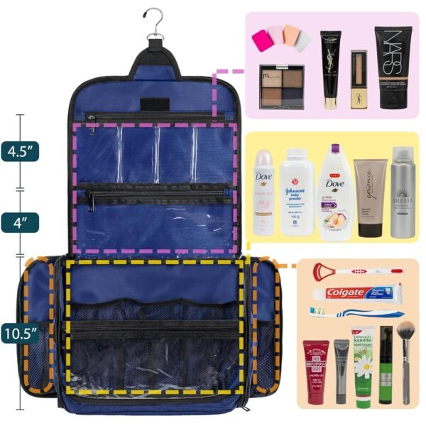 PAVILIA Large Hanging Toiletry Bag Travel Bag Women Men, Cosmetic Organizer, Water Resistant Makeup Bag Accessories Toiletries, Travel Essentials Kit, Royal Blue - Image 6