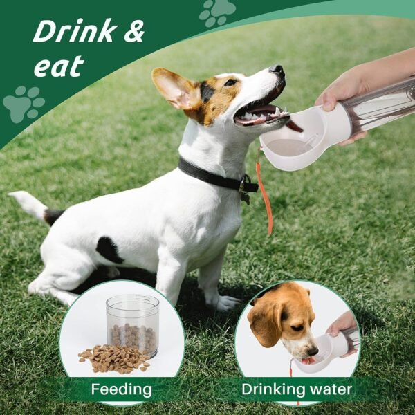 PUPIHOM17OZ 3 in 1 Portable Dog Water Bottle, Outdoor Dog Water Dispenser with Poop Bag, Pet Travel Water Bottle Dispenser with Drinking Feeder and Food Container for Dogs Walk Travel, Length 15.55" - Image 4