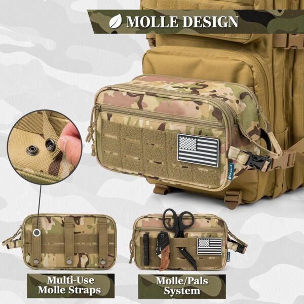 Pavilia Tactical Toiletry Bag for Men, Hygiene Travel Bag, Military Dopp Kit, Water Resistant Molle Pouch, Mens Shaving Grooming Essentials, Bathroom Shower Toiletries Small Organizer Case, Camo - Image 5