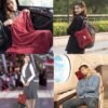 BlueHills Premium Soft Travel Blanket Pillow Airplane Blanket Packed in Soft Bag Pillowcase with Hand Luggage Belt and Backpack Clip, Compact Pack Large Blanket for Any Travel (Red T001) - Image 2
