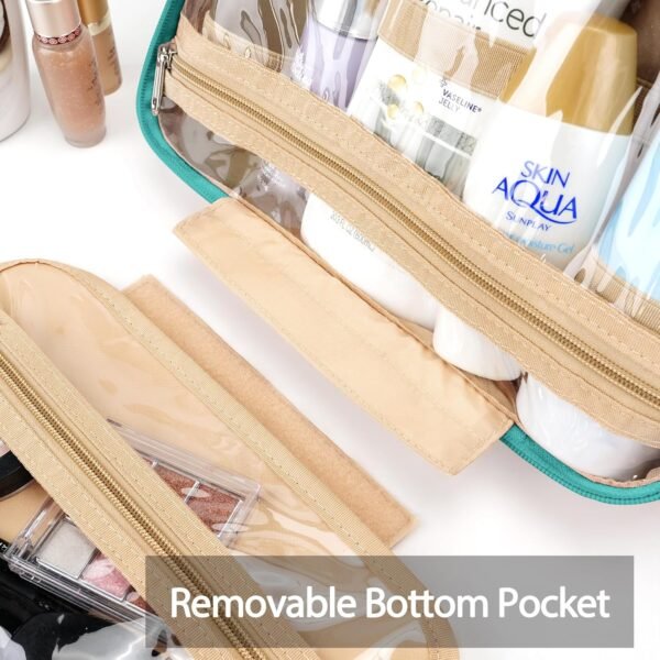 Travel Toiletry Bag for Women and Men, with Jewelry Organizer Compartment and Waterproof pocket, Hanging Makeup Accessories, Cosmetic Essentials, Toiletries Dopp Kit Set with Trolley Belt, Lake Blue - Image 4