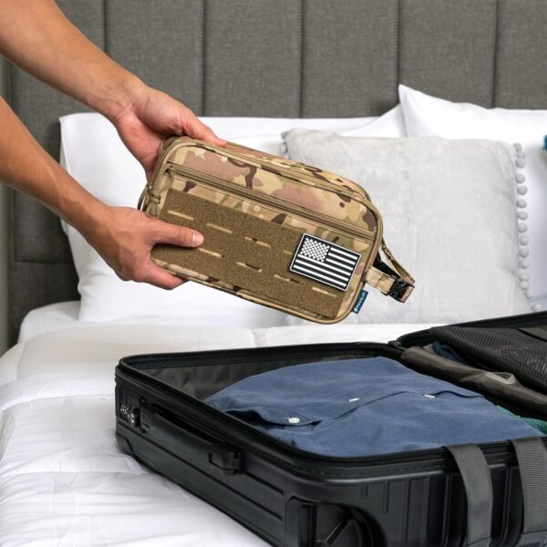 Pavilia Tactical Toiletry Bag for Men, Hygiene Travel Bag, Military Dopp Kit, Water Resistant Molle Pouch, Mens Shaving Grooming Essentials, Bathroom Shower Toiletries Small Organizer Case, Camo - Image 8