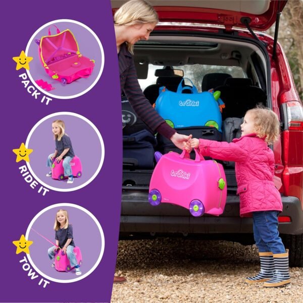 Trunki Ride-On Kids Suitcase | Tow-Along Toddler Luggage | Carry-On Cute Bag with Wheels | Kids Luggage and Airplane Travel Essentials: Trixie Girl Pink - Image 3
