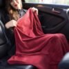 BlueHills Premium Soft Travel Blanket Pillow Airplane Blanket Packed in Soft Bag Pillowcase with Hand Luggage Belt and Backpack Clip, Compact Pack Large Blanket for Any Travel (Red T001) - Image 4