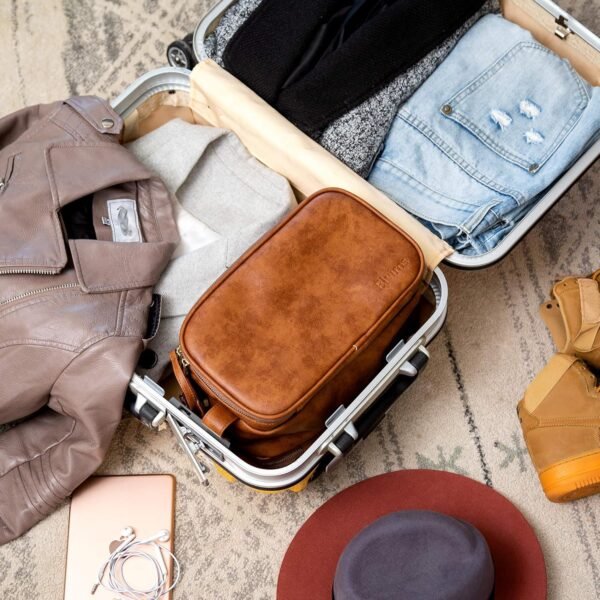 Elviros Travel Toiletry Bag for Men,Large Shaving Dopp Kit Water-resistant Bathroom Toiletries Organizer PU Leather Cosmetic Bags - Image 5