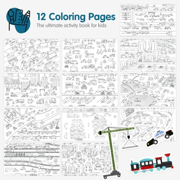 Cars, Trucks, Planes & Trains Sticker Book + Coloring by Cupkin: Innovative Side by Side Sticker Books - Spiral Binding Allows The Car Sticker Book to Lay Flat - Over 500 Car Stickers and 12 Scenes - Image 4
