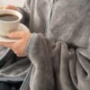 Mellowdy Shawl Blanket Pillow 2-in-1 with Sleeves for Office, Work, Home (Dark Grey, 40x60) - Wearable Adult Snuggie Coat Poncho, Airplane Travel Set, Fleece Shoulder Wrap for Men and Women - Image 3