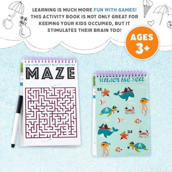 Squirrel Products Mom, I'm Bored Children's Activity Book, Fun Reusable Dry Erase Toy - Roadtrip Essentials, Word Games, Screen Free Activites for Kids Ages 3 and Up - Original Version - Image 4