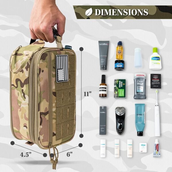 Pavilia Tactical Toiletry Bag for Men, Hygiene Travel Bag, Military Dopp Kit, Water Resistant Molle Pouch, Mens Shaving Grooming Essentials, Bathroom Shower Toiletries Small Organizer Case, Camo - Image 6