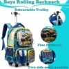 Egchescebo Kids Rolling Backpack for Boys Car Suitcases Trolley Roller Luggage Backpacks on Wheels with Lunch Box Pencil Case for Elementary Multiple Function Pockets Travel school Bag Yellow - Image 4