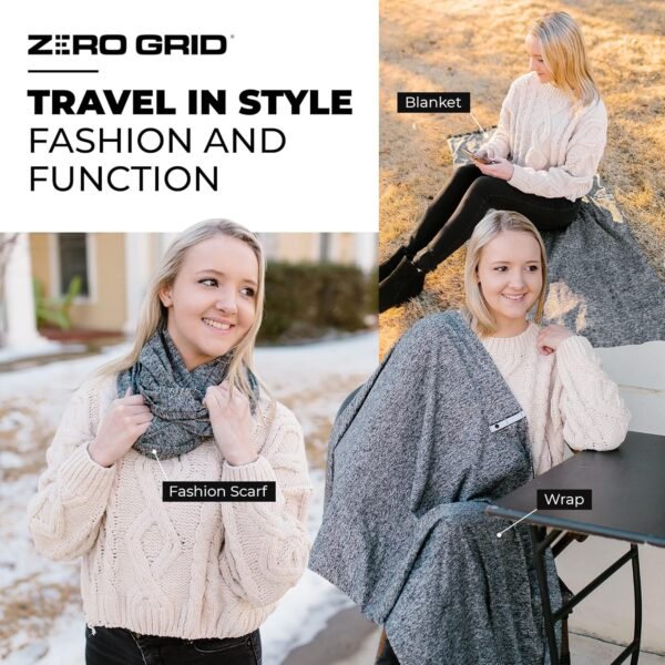 Zero Grid Infinity Scarf with Hidden Pockets Converts to Blanket and Wrap Perfect for Travel - Image 4