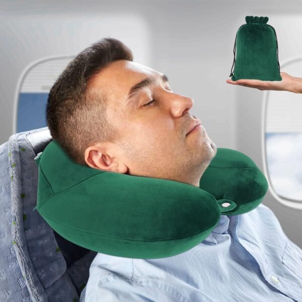 Inflatable Travel Pillow, Comfortable & Supportive Neck Pillow for Traveling, Pain Relief Sleeping Neck Pillows for Airplanes/Cars/Buses/Trains/Office Napping (Green) - Image 8