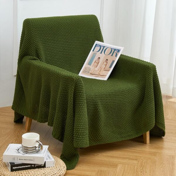 Aganear Knit Throw Blanket for Couch, Cable Knitted Throw Blanket for All Seasons, Soft Cozy Lightweight Knit Blanket for Living Room Bed Office Travel Boho Decor (50"x60", Olive Green) - Image 4