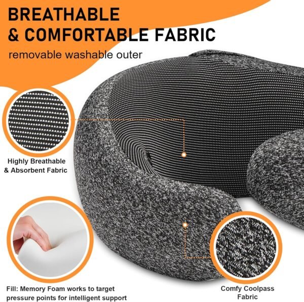 Travel Pillow - Hooded Neck Pillow Airplane, Memory Foam Pillow for Plane, Office, Cars Sleeping, Long Flight Must Haves, Road Trip Essentials Accessories for Adults - Image 4