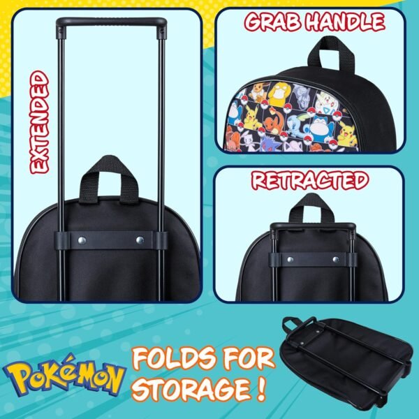 Pokemon Kids Foldable Trolley Suitcase 15”, 10.5 Litres 2 Wheels Black (Black Aop) - Image 3