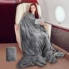 Tirrinia Travel Blanket Pillow - Wearable Airplane Blanket with Feet Pockets for Long Flights, Airplane Accessories Blanket Robe for Women and Men, Gift for Her