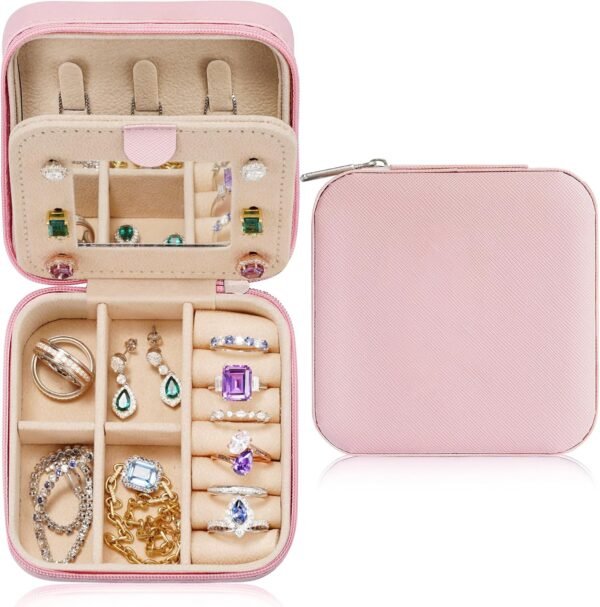 Parima Travel Jewelry Case for Women Girls, Initial Jewelry Box | Small Jewelry Box | Travel Jewelry Box for Women | Travel Jewelry Case | Travel Gifts for Women| Travel Jewelry Organizer - Pink