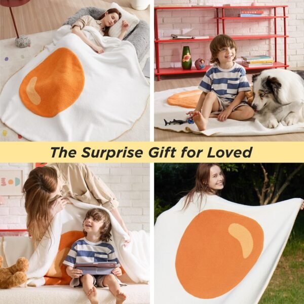 Bedsure Cute Egg Knit Throw Blanket Soft Warm Fuzzy Lightweight Travel Blankets Cozy All-Season Ivory Funny Blanket for Daughter Adults Students Teen Gifts Blanket 60x70 inch - Image 2