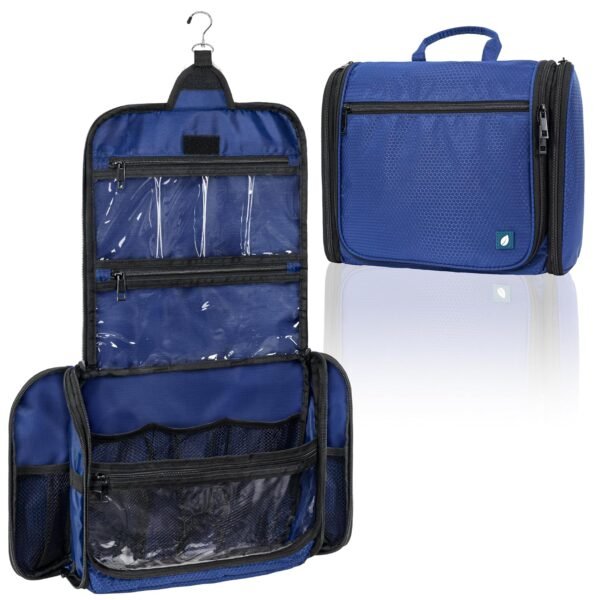PAVILIA Large Hanging Toiletry Bag Travel Bag Women Men, Cosmetic Organizer, Water Resistant Makeup Bag Accessories Toiletries, Travel Essentials Kit, Royal Blue