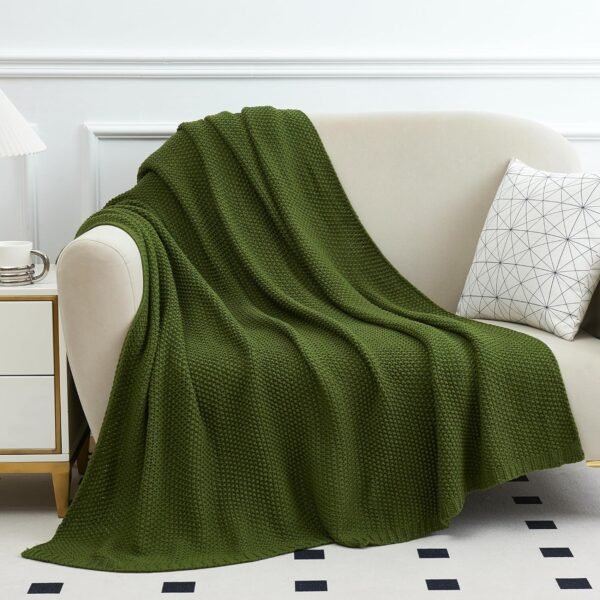 Aganear Knit Throw Blanket for Couch, Cable Knitted Throw Blanket for All Seasons, Soft Cozy Lightweight Knit Blanket for Living Room Bed Office Travel Boho Decor (50"x60", Olive Green) - Image 2