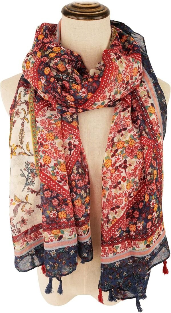 YOUR SMILE Large Boho Scarf for Women Lightweight Floral Printed Scarves Fall Winter Fashion Fringed Shawl wraps - Image 2