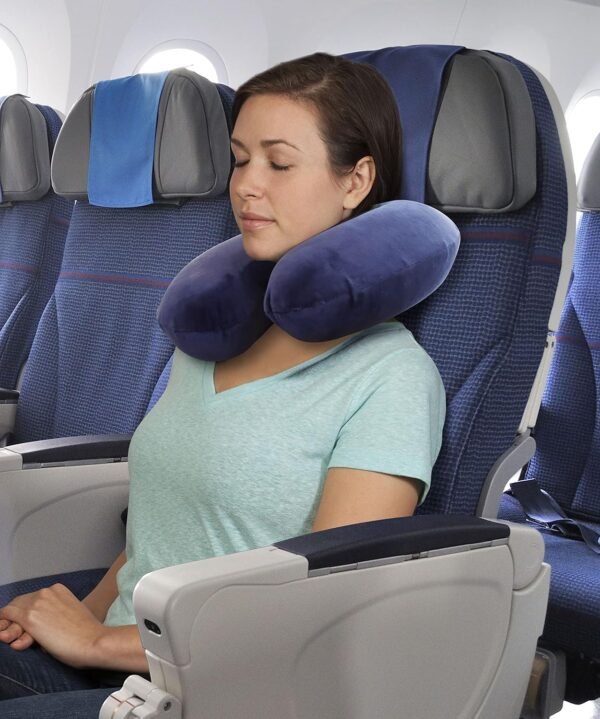 Memory Foam Neck Pillow - Adjustable Thickness for Best Comfort, Dark Blue - Image 3