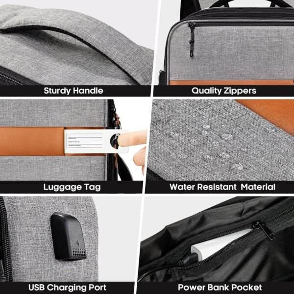 POWAITER Carry on Backpack, Large Travel Laptop Backpack 40L, 17 Inch Flight Approved Luggage Backpack for Men & Women with 4 Packing Cubes, Great for Airplanes - Cloud Gray - Image 6