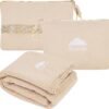 BlueHills Travel Blanket Pillow Compact Lightweight Pocket Size Airplane Traveling Essential Flight Trip Throw in Bag Portable Case Plane Accessory Beige L06