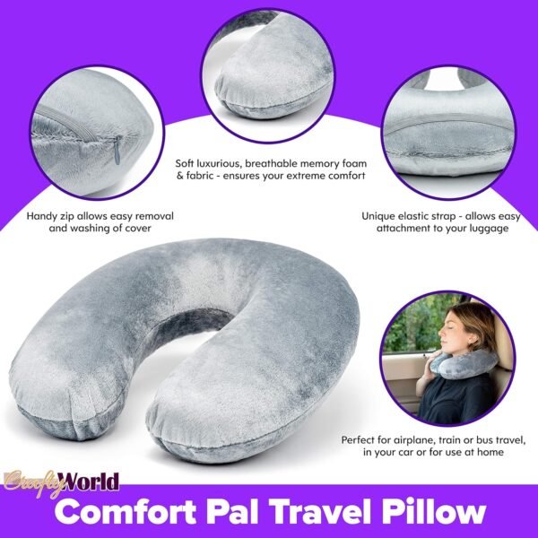 Neck Pillow for Traveling, Comfort Pal Memory Foam Travel Pillow with Carry Bag and Washable Cover - Eliminate Neck Pain in Cars, Planes, or When Sleeping at Home - Image 2