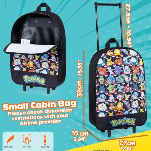 Pokemon Kids Foldable Trolley Suitcase 15”, 10.5 Litres 2 Wheels Black (Black Aop) - Image 4