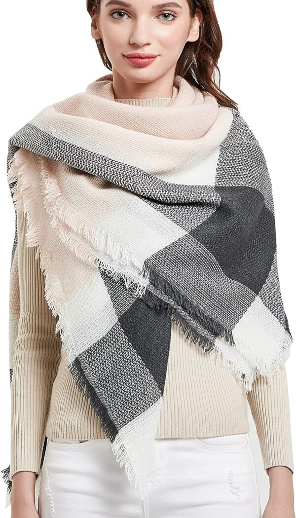 Wander Agio Womens Warm Blanket Scarf Square Winter Shawls Large Infinity Scarves Stripe Plaid Scarf