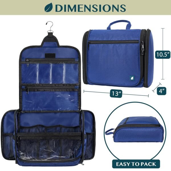 PAVILIA Large Hanging Toiletry Bag Travel Bag Women Men, Cosmetic Organizer, Water Resistant Makeup Bag Accessories Toiletries, Travel Essentials Kit, Royal Blue - Image 2