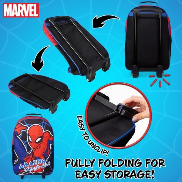 Marvel Kids Suitcase for Boys Foldable Trolley Hand Luggage Bag Carry On Avengers Travel Bag with Wheels Cabin Bag Wheeled Bag with Handle Spiderman Trolley Suitcase Boys (Multicolor Spiderman) - Image 5