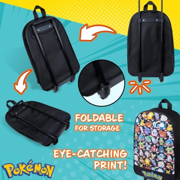Pokemon Kids Foldable Trolley Suitcase 15”, 10.5 Litres 2 Wheels Black (Black Aop) - Image 6