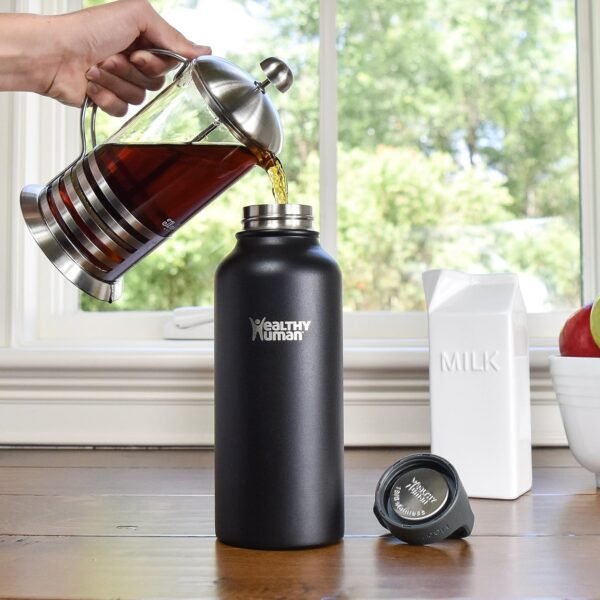 Healthy Human Stainless Steel Water Bottle | Double Walled Vacuum Insulated Water Thermos for Adults | Eco-Friendly Travel Bottles with Leak Proof Lid (Pure Black, 32 oz/ 946 ML) - Image 7