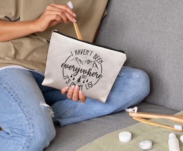 World Traveler Makeup Bag,Travelers Gift,Adventure Makeup Bag,Gifts For Women Who Like To Travel,I Haven't Been Everywhere But It's On My List - Image 2