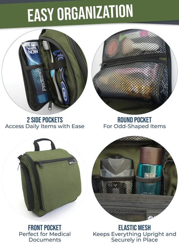 D&D Hanging Travel Toiletry Bag for Men and Women – Large Cosmetics, Makeup and Toiletries Organizer Kit with 10 Compartments, YKK Zippers, XXL Metal Swivel Hook, Water-Resistant Nylon - Image 5