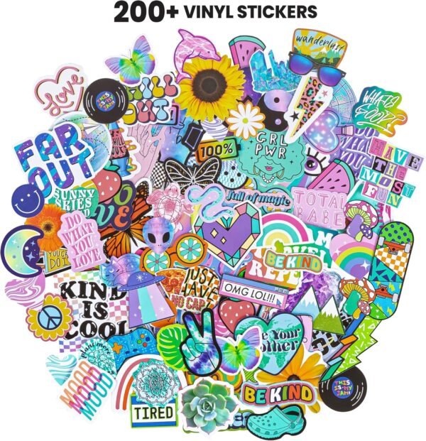 Fashion Angels Vinyl Sticker Pack - Includes 200 Large Y2k Stickers - Water Resistant Stickers - Kids Vinyl Sticker Assortment for Planners - Accessorize Notebooks, Journals & More - Multi - Image 2